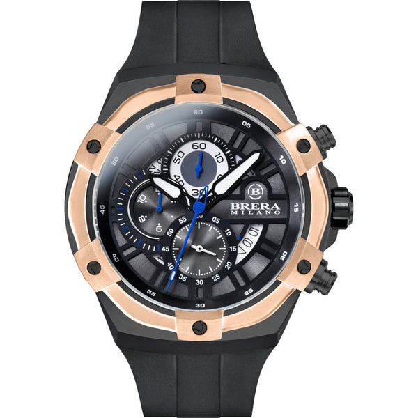 Brera Milano Supersportivo Evo Chronograph Watch | Black/Rose Gold IP
