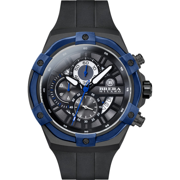 Brera Milano Supersportivo Evo Chronograph Watch | Black/Navy Blue IP/Black Strap