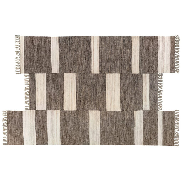 Revival Rugs Block Panel Flatweave Wool Rug | Charcoal