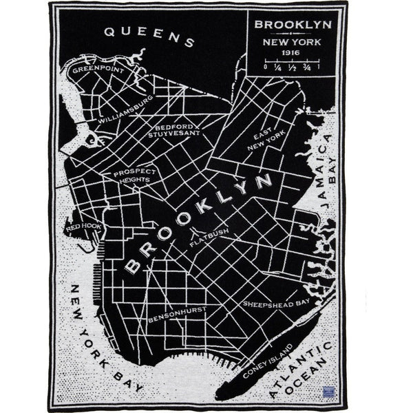 Faribault Brooklyn Map Wool Throw | Black 14589 50x65