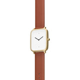bulbul Oblong 05 Watch | Matte Golden Steel on Brown Italian Leather OB05
