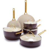 GreenPan Reserve Collection 10 Piece Set, 8" Open Frypan, 11" Open Frypan, 3.2QT Covered Sauté Pan, 2QT Covered Sauce Pan, 3QT Covered Sauce Pan with lid, 5QT Covered Casserole | Merlot
