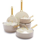 GreenPan Reserve Collection 10 Piece Set, 8" Open Frypan, 11" Open Frypan, 3.2QT Covered Sauté Pan, 2QT Covered Sauce Pan, 3QT Covered Sauce Pan with lid, 5QT Covered Casserole | Taupe