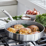 GreenPan Chatham Stainless Steel New Collection 12pc Set: 9.5" fry pan, 11" frypan, 1.5QT saucepan w/lid, 2QT saucepan w/lid, 3.58" saute pan w/lid, 6QT stock pot, 2 bamboo utensils + bonus sponge