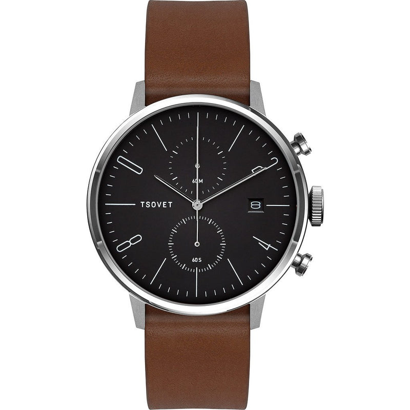 Tsovet JPT-CC38 Matte Black Chronograph Watch | Brown Leather CC111012-45