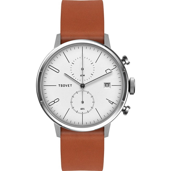 Tsovet JPT-CC38 Matte White Chronograph Watch | Tan Leather CC111513-40