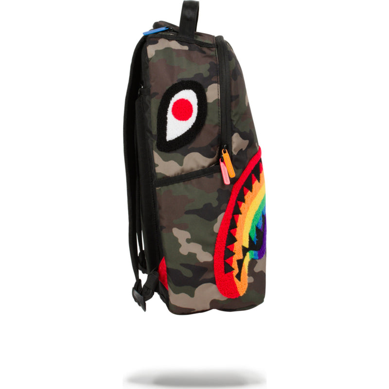 Sprayground Chenille Shark Backpack | Rainbow/Camo