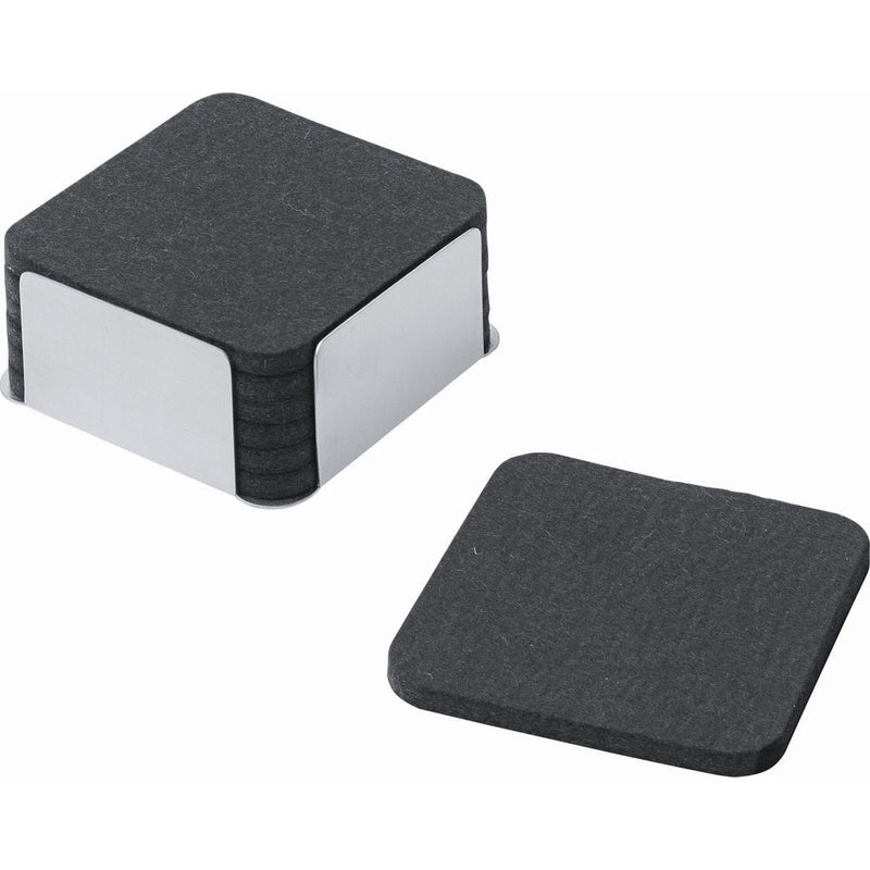 Carl Mertens Black Wool Felt Coaster w/ Stainlss Steel Holder | Set of 6 - CM-5913