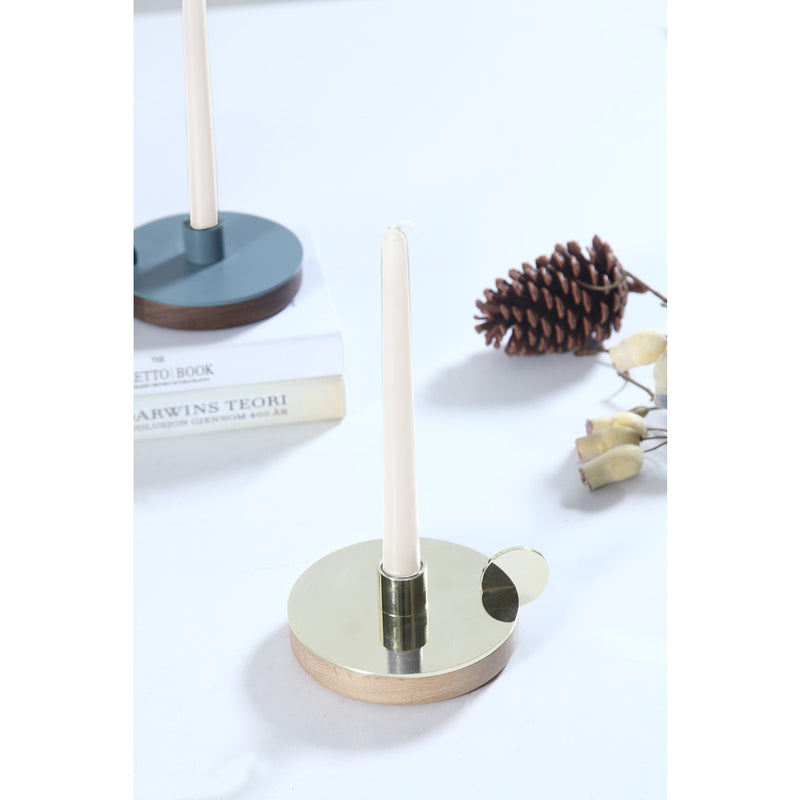 Camino Ines Candlestick Holder | Waxed Oak/Brass