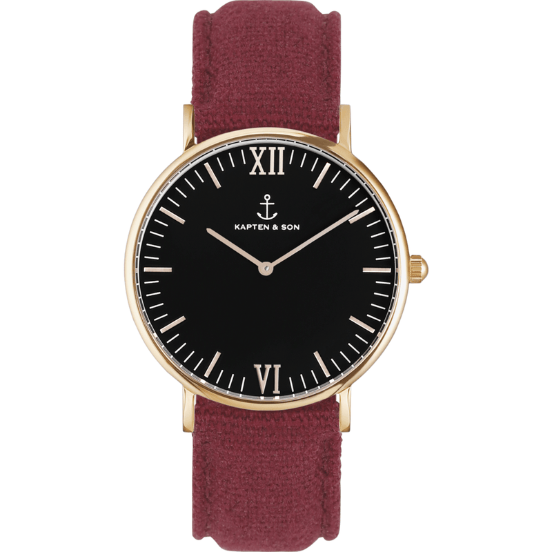 Kapten & Son Campus Bordeaux Canvas Watch | Black