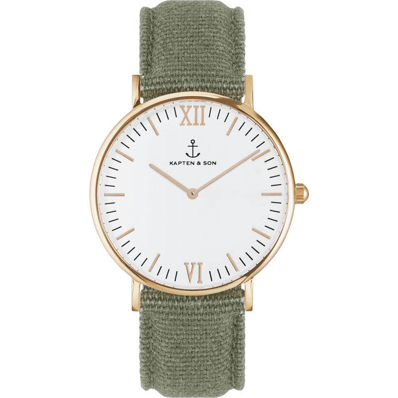 Kapten & Son Campus Olive Canvas Watch | White 