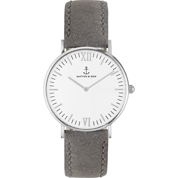 Kapten & Son Campus Grey Vintage Leather Watch | White