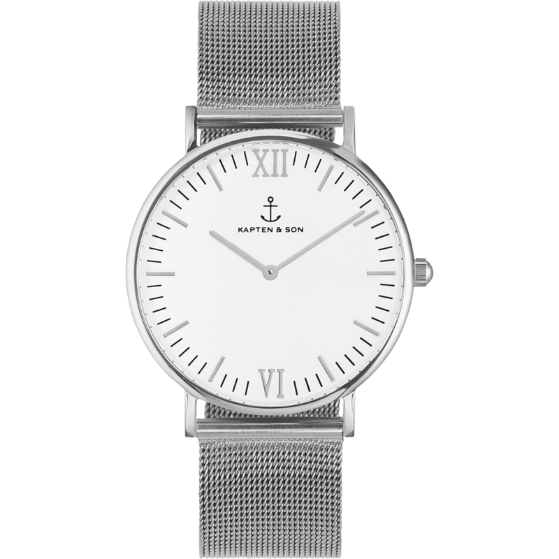 Kapten & Son Campus Silver Mesh Watch | White