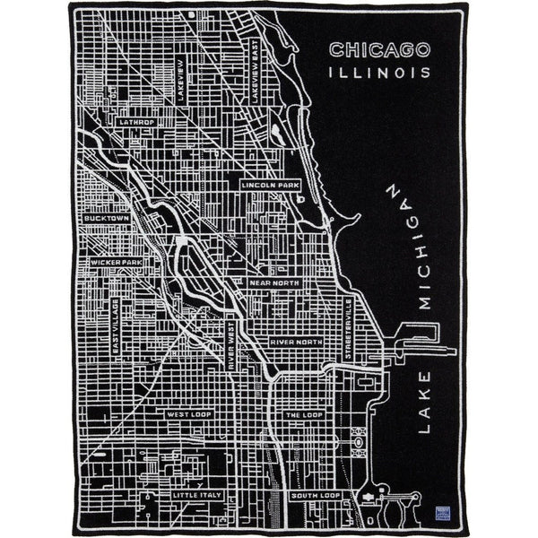 Faribault Chicago Map Wool Throw | Black 17207 50x65