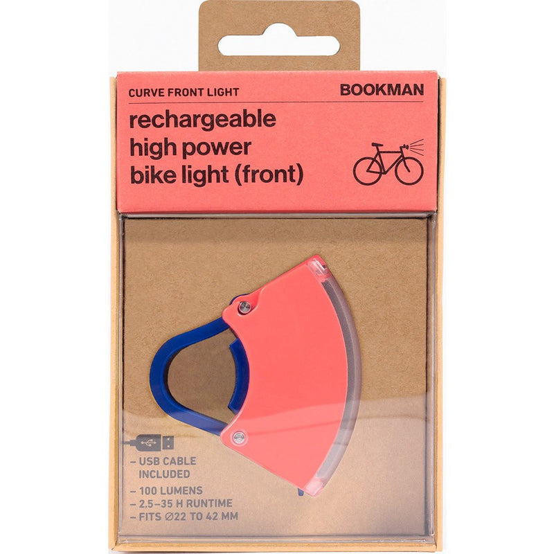 Bookman Curve Front Bicycle Light | Neon Coral Pink / Dark Blue