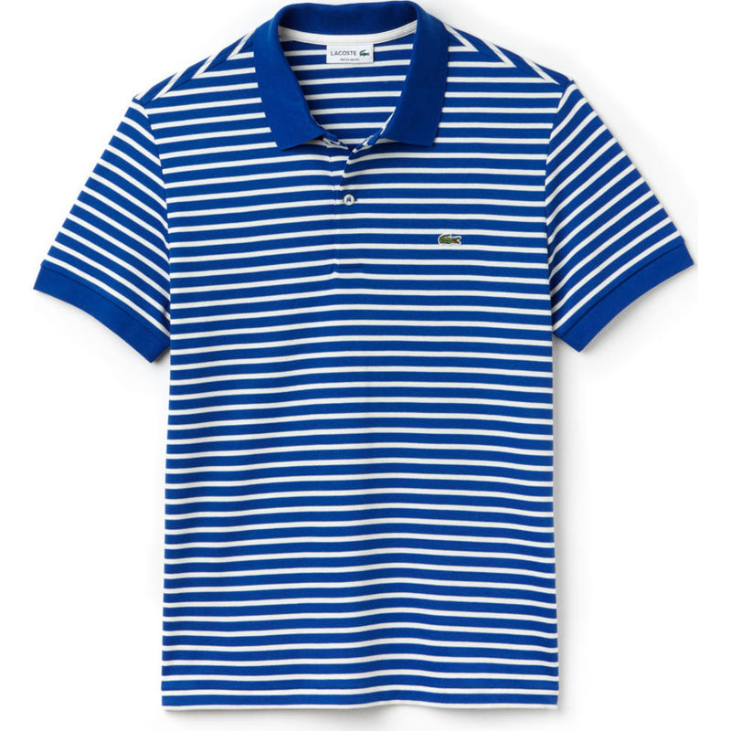 Lacoste Regular Fit Striped Pima Men's Polo Shirt | Steamship Blue/White