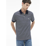 Lacoste Regular Fit Striped Pima Men's Polo Shirt | Navy Blue/White