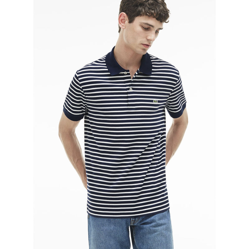 Lacoste Regular Fit Striped Pima Men\'s Polo Shirt in Navy Blue/White –  Sportique