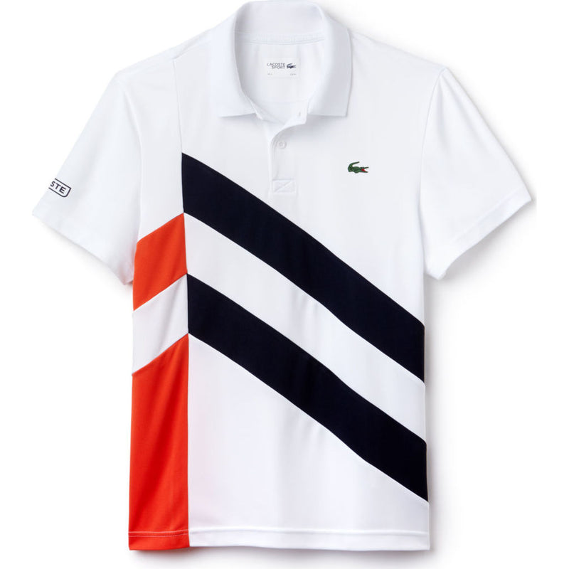 Lacoste Sport Colorblock Band Tech Pique Men's T-Shirt | White/Navy Blue/Red