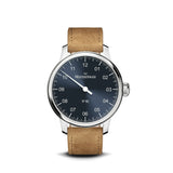 MeisterSinger N° 01 Watch | Steel Blue / Velour Suede Cognac