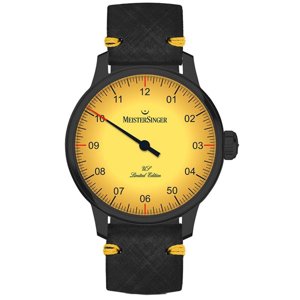 MeisterSinger US Edition N° 03 Black Line Watch | Mellow Yellow / Vintage Saddle Leather Black
