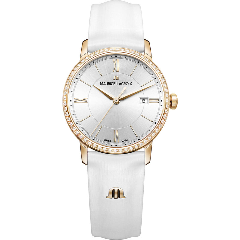 Maurice Lacroix Women's Eliros Date 30mm Watch | Silver/White Leather EL1094-PVPD1-112-1