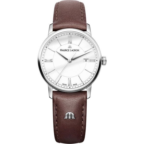 Maurice Lacroix Women's Eliros Date 30mm Watch | Silver/Brown Leather EL1094-SS001-110-1