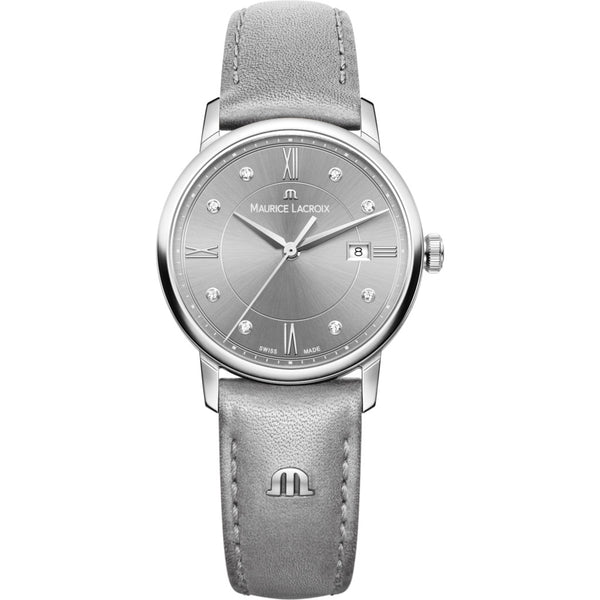 Maurice Lacroix Women's Eliros Date 30mm Mother of Pearl Watch | Grey/Grey Leather EL1094-SS001-250-1