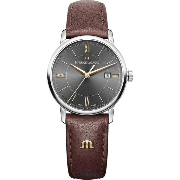 Maurice Lacroix Women's Eliros Date 30mm Watch | Anthracite/Brown Leather EL1094-SS001-311-1