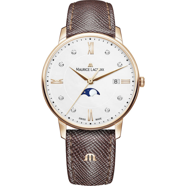 Maurice Lacroix Women's Eliros Moonphase 35mm Watch | Gold/Brown Leather EL1096-PVP01-150-1
