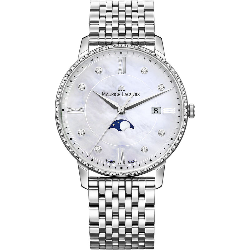 Maurice Lacroix Women's Eliros Moonphase 35mm Diamond Watch | Silver EL1096-SD501-170-1