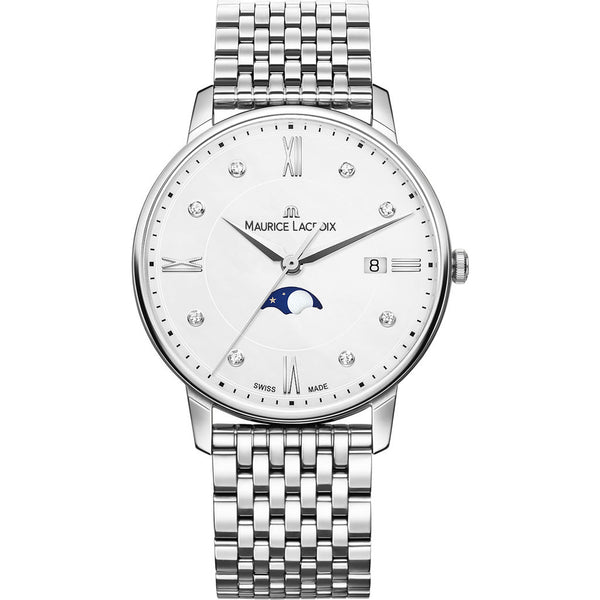Maurice Lacroix Women's Eliros Moonphase 35mm Watch | White/Silver EL1096-SS002-150-1