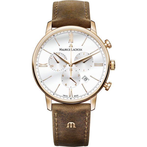Maurice Lacroix Eliros Chronograph 40mm Watch | Gold/Brown Leather EL1098-PVP01-113-1