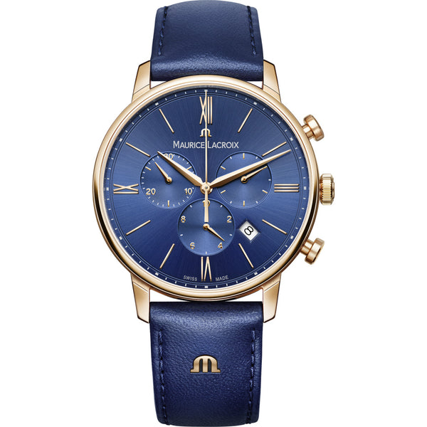 Maurice Lacroix Eliros Chronograph 40mm Watch | Blue/Gold/Blue Leather