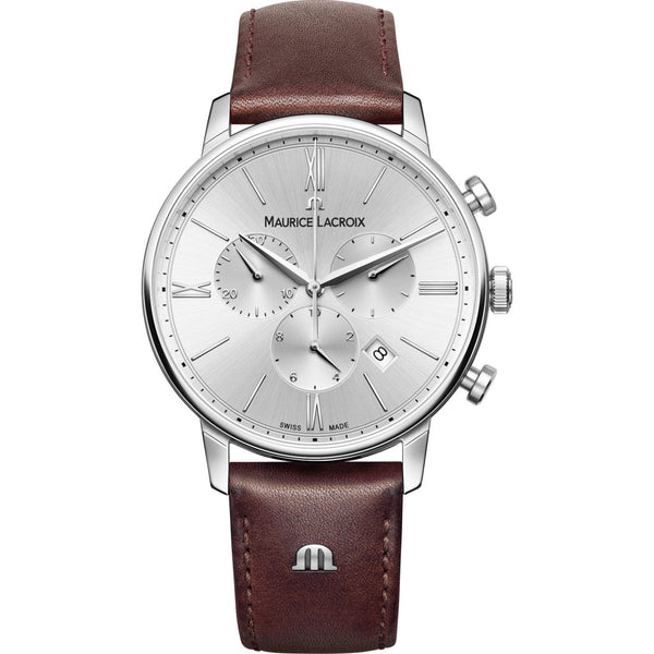 Maurice Lacroix Eliros Chronograph 40mm Watch | Silver/Brown Leather EL1098-SS001-110-1