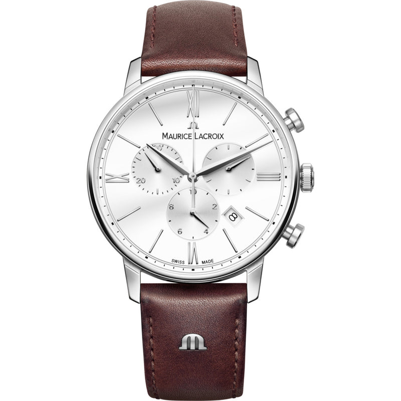 Maurice Lacroix Eliros Chronograph 40mm Watch | White/Brown Leather EL1098-SS001-112-1