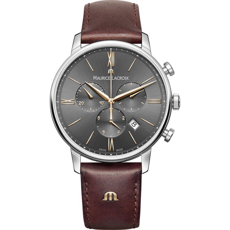 Maurice Lacroix Eliros Chronograph 40mm Watch | Anthracite/Brown Leather EL1098-SS001-311-1