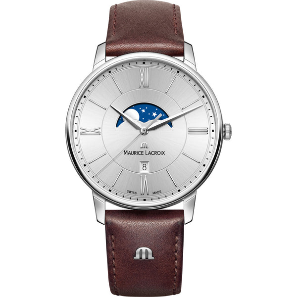 Maurice Lacroix Eliros Moonphase 40mm Watch | Silver/Brown Leather EL1108-SS001-110-1