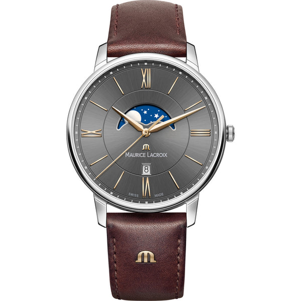 Maurice Lacroix Eliros Moonphase 40mm Watch | Anthracite/Brown Leather EL1108-SS001-311-1