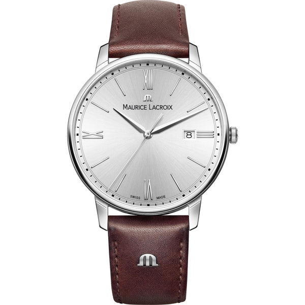 Maurice Lacroix Eliros Date 40mm Watch | Silver/Brown Leather EL1118-SS001-110-1
