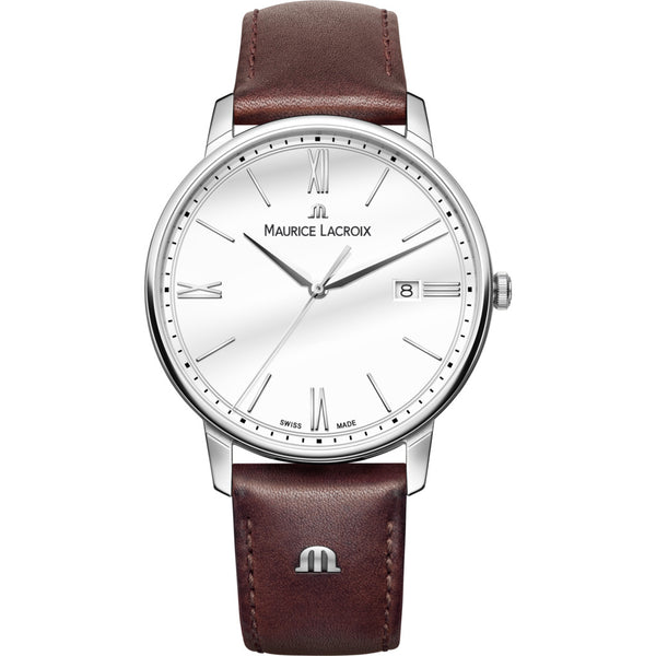 Maurice Lacroix Eliros Date 40mm Watch | White/Brown Leather EL1118-SS001-113-1