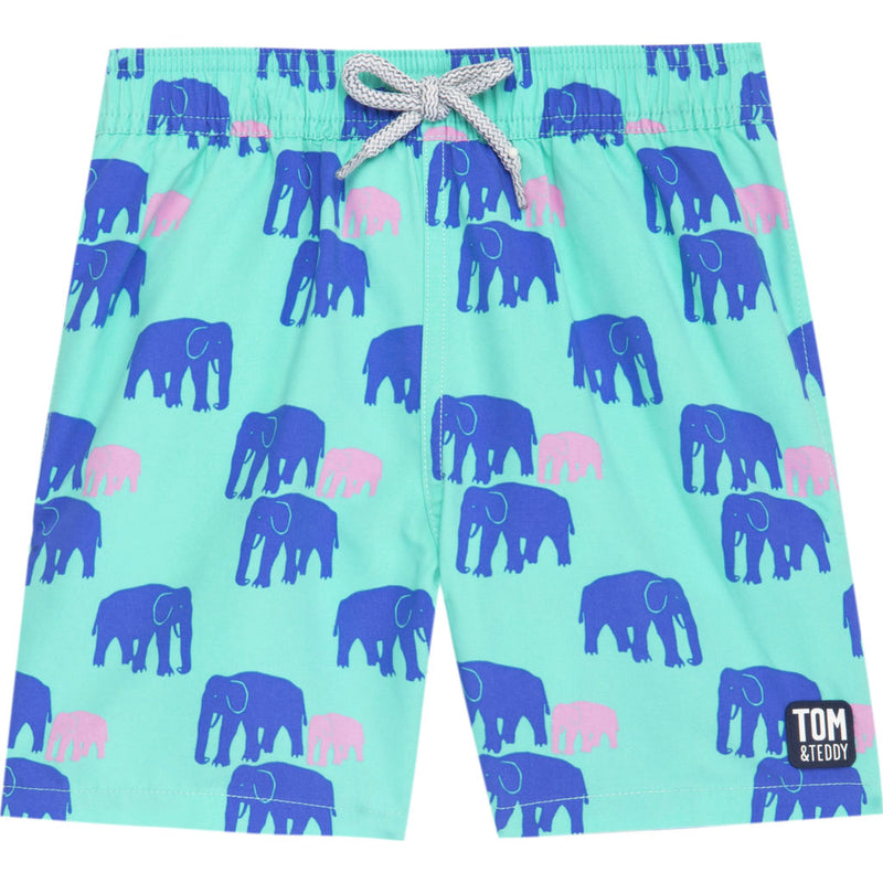Tom & Teddy Boy's Elephant Swim Trunk | Spearmint & Blue / 11-12