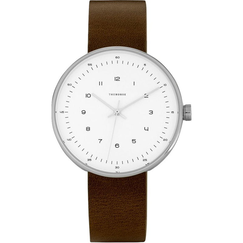 The Horse Minimal 40 mm Silver Watch | White/Tan
