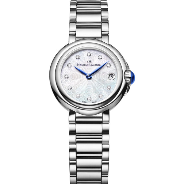 Maurice Lacroix Fiaba Date 28mm Mother of Pearl Watch | Silver/Blue Accent FA1003-SS002-170-1
