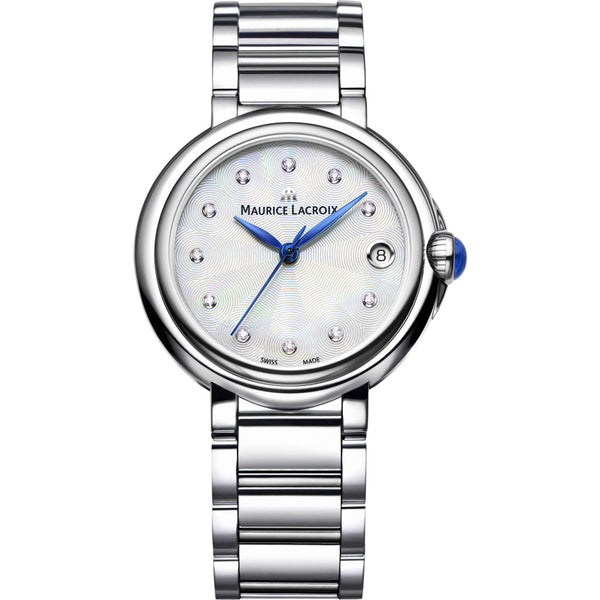 Maurice Lacroix Fiaba Date 28mm Mother of Pearl Watch | Silver/Blue Accent FA1004-SS002-170-1