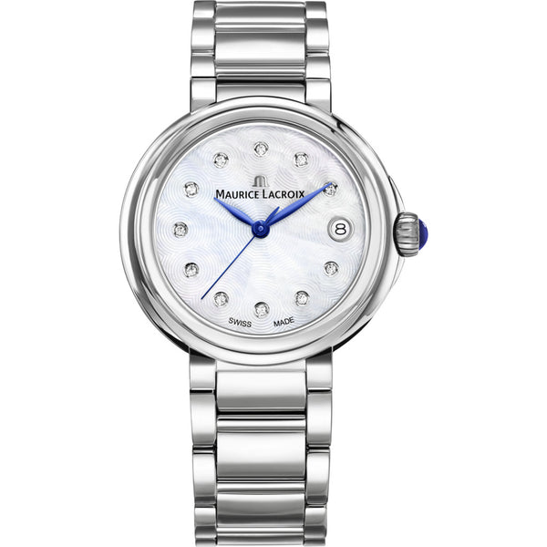 Maurice Lacroix Fiaba Date 28mm Mother of Pearl Watch | Silver/Blue Accent FA1007-SS002-170-1