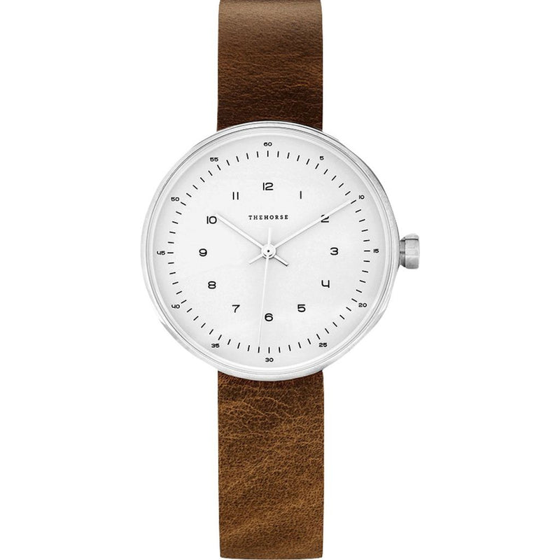 The Horse Minimal 34 mm Silver Watch | White/Tan