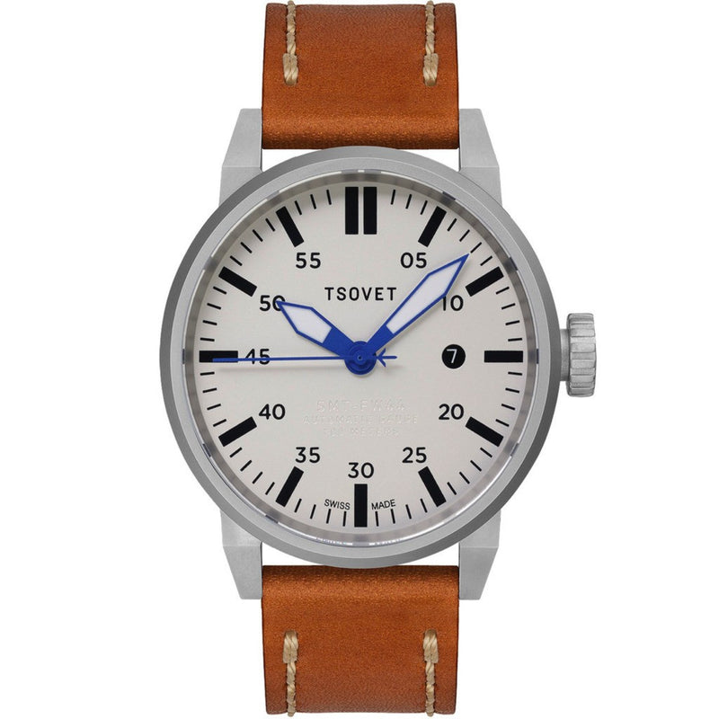 Tsovet SMT-FW44 Steel & White Automatic Watch | Tan FW110113-40A