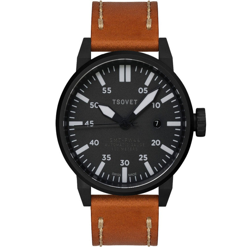Tsovet SMT-FW44 Black & Grey Automatic Watch | Tan FW331713-45A