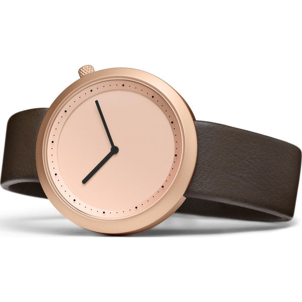 Bulbul Facette 03 Men's Watch | Matte Rose Golden Steel on Brown Italian Leather